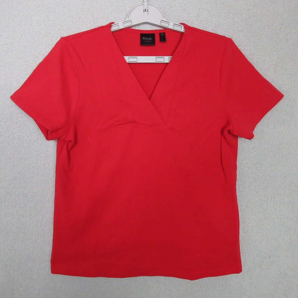 Rafaella Studio Women's Blouse V Neck Red‎ Short Sleeve T Shirt Size XL